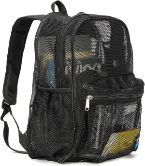 K-Cliffs Heavy Duty Mesh Backpack Quality Classic Student Net Bookbag Durable See Through Simple Netting Daypack Basic School Bag Black