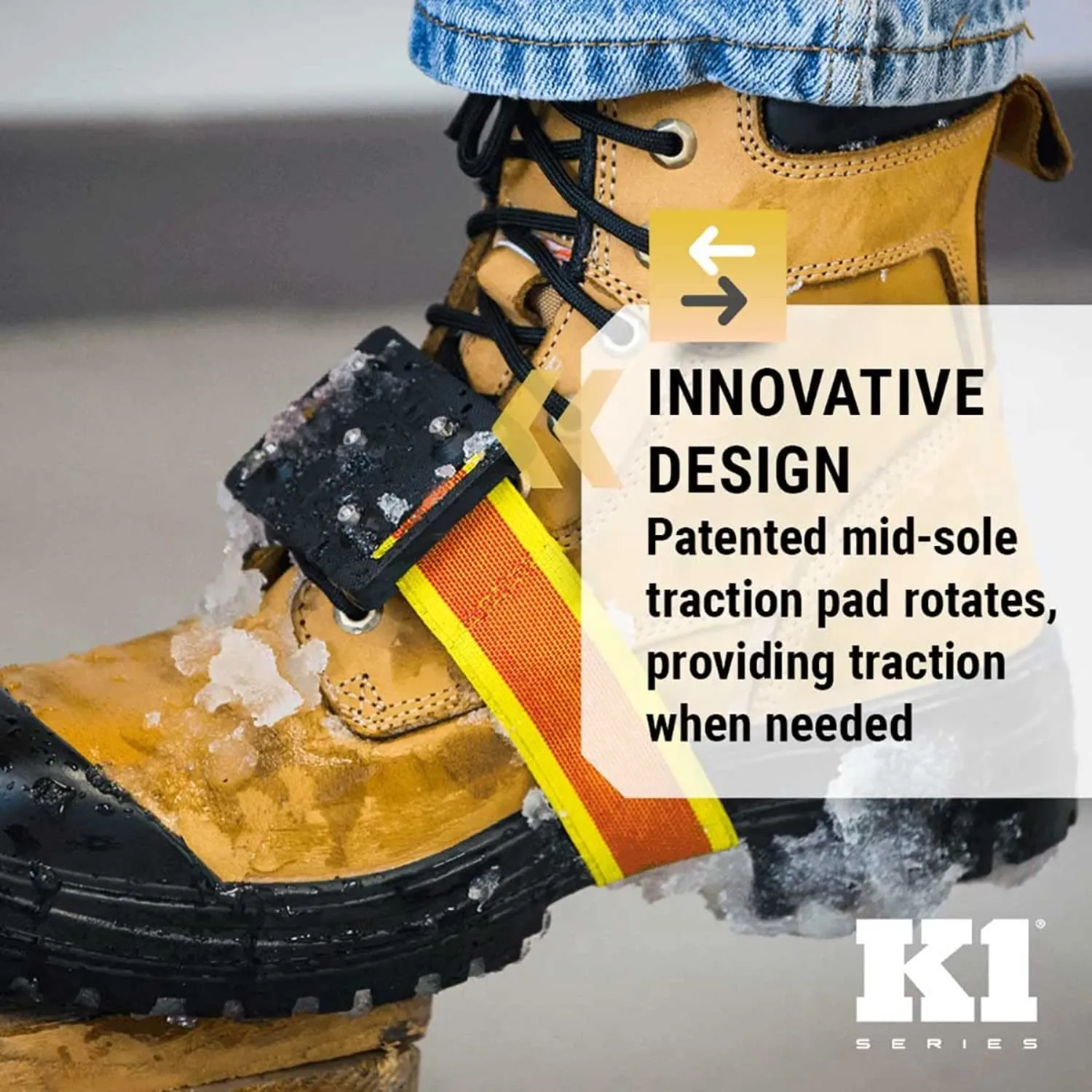 K1 Mid-Sole Intrinsic Ice Cleats for Men & Women - Rotatable Non-Sparking Traction Aids for Winter Snow - Original Profile