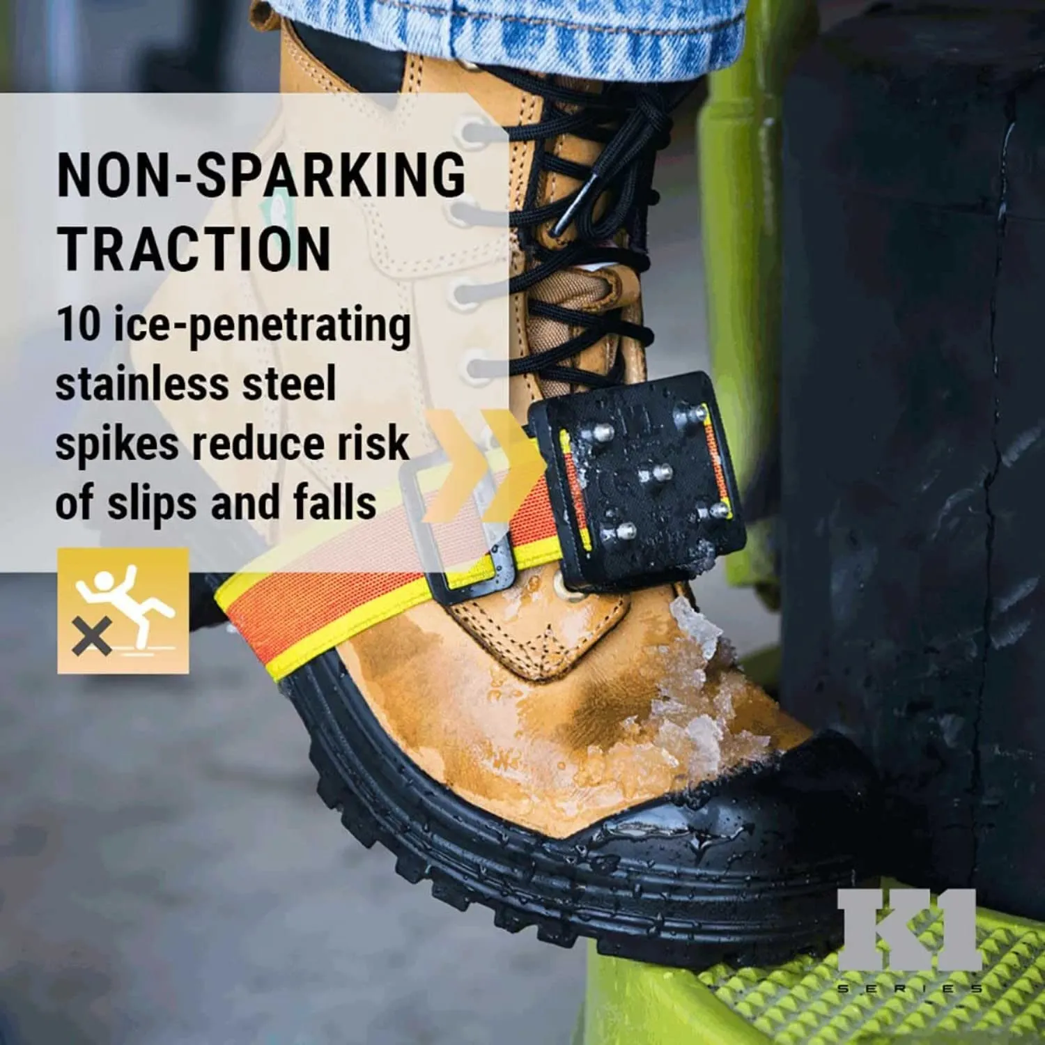 K1 Mid-Sole Intrinsic Ice Cleats for Men & Women - Rotatable Non-Sparking Traction Aids for Winter Snow - Original Profile
