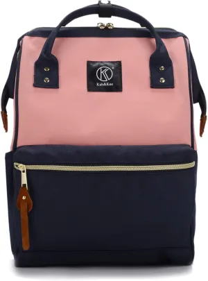 Kah&Kee Polyester Travel Backpack Functional Anti-theft School Laptop for Women Men (Pink* Navy, Medium)