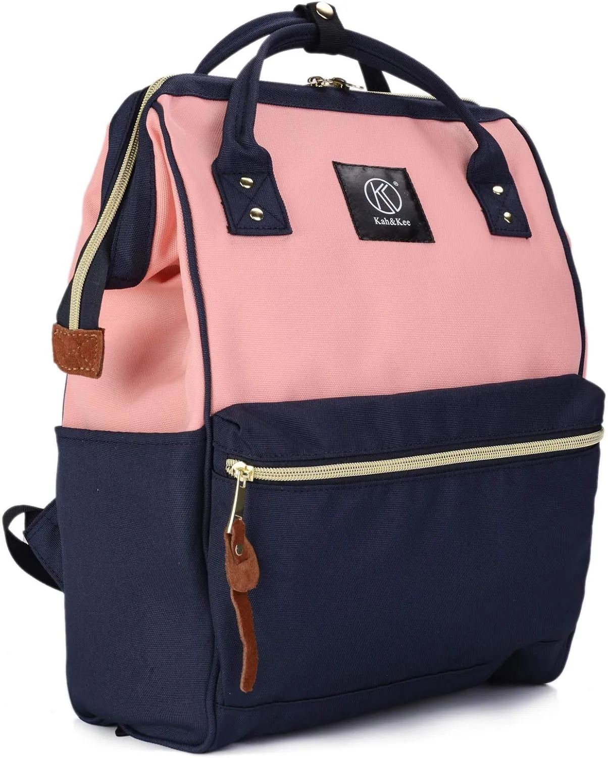 Kah&Kee Polyester Travel Backpack Functional Anti-theft School Laptop for Women Men (Pink* Navy, Medium)