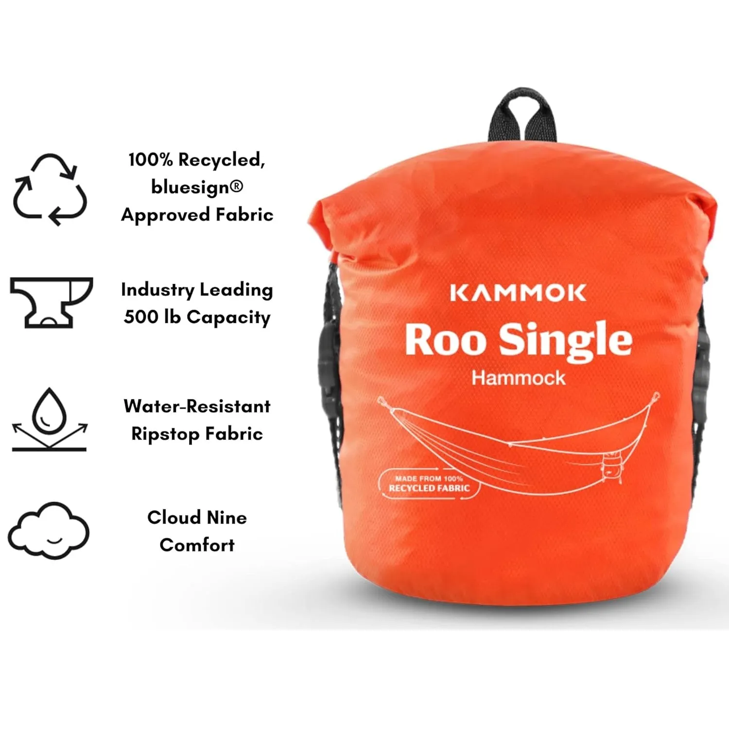Kammok Roo Single Hammock with Stuff Sack | Waterproof Ripstop Nylon and Lightweight