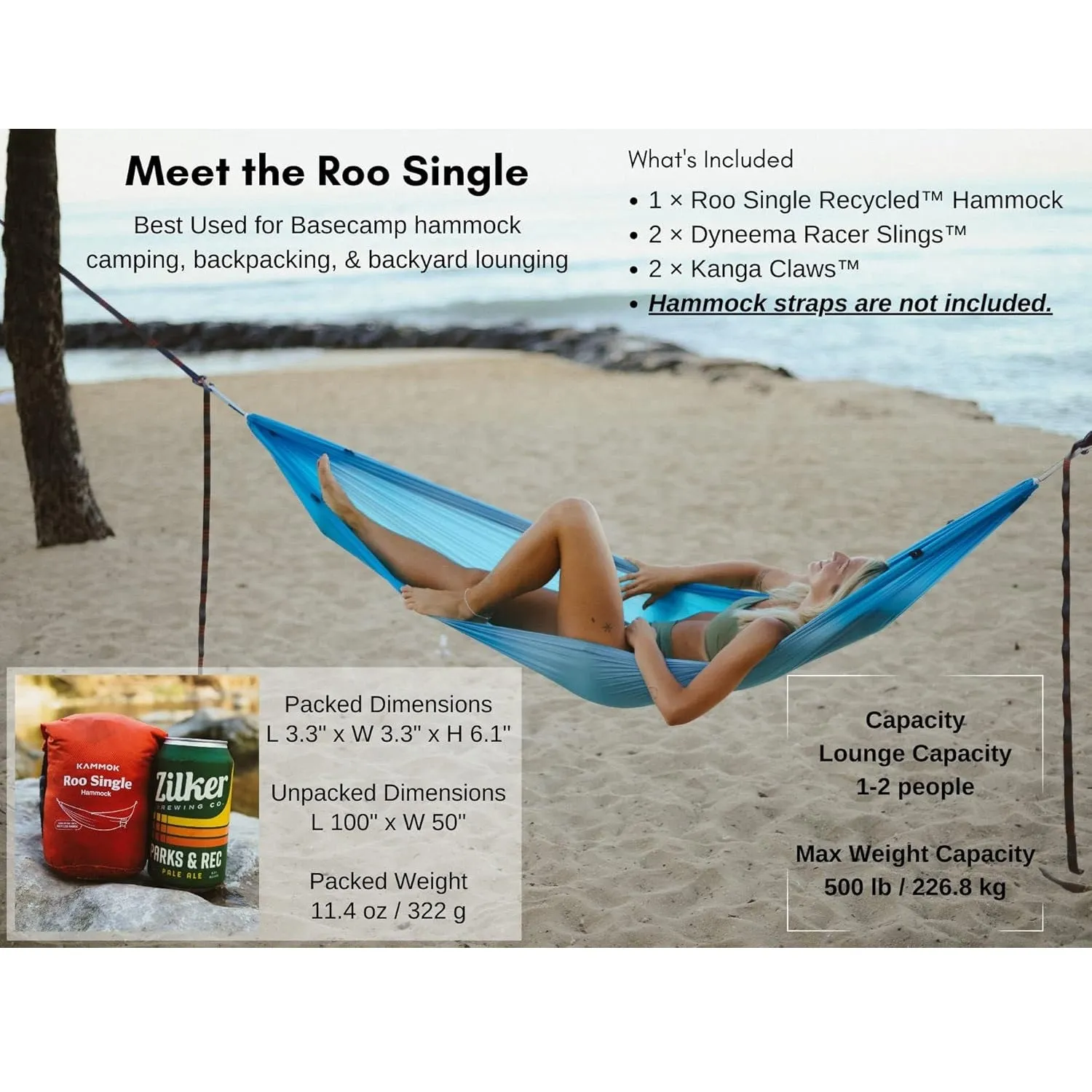 Kammok Roo Single Hammock with Stuff Sack | Waterproof Ripstop Nylon and Lightweight