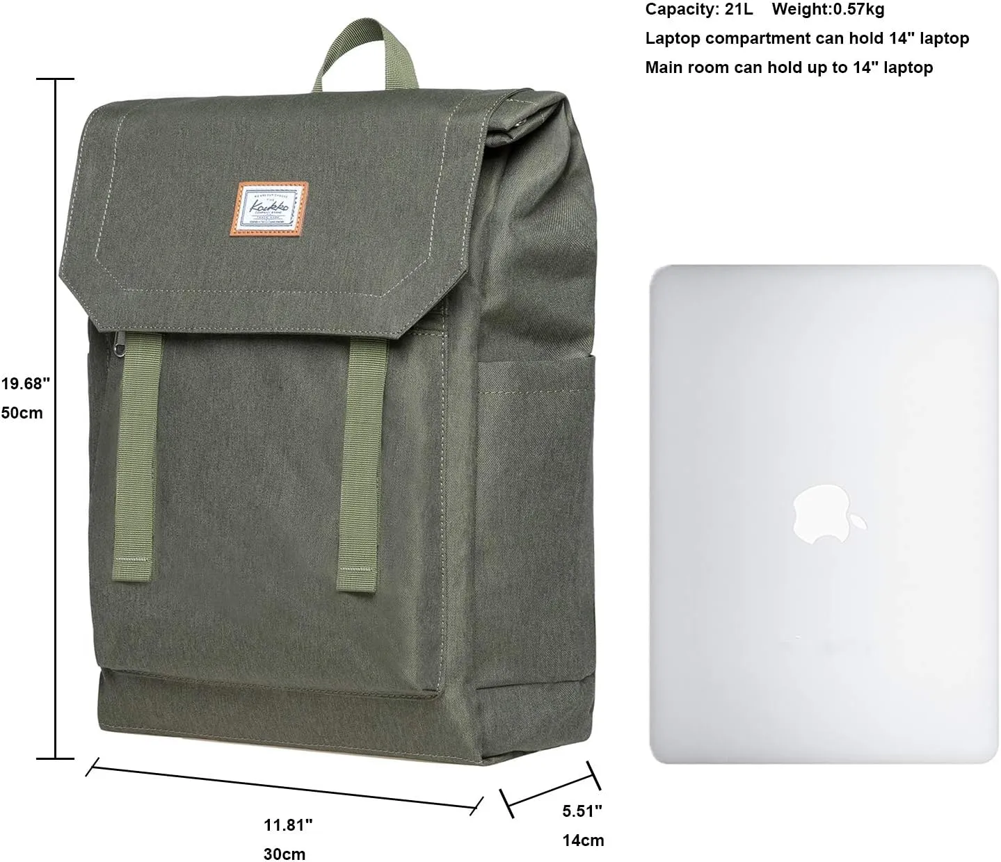 KAUKKO Men's Daypack Backpack, Green (KF14), Taille Unique