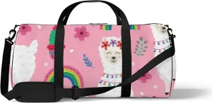 Kawaii Cute Animals Llama and Rainbow Sports Bag Tote Bag Waterproof Gym Bag with Shoulder Strap Zipper 2 Side Pockets for Men and Women, Travel and Storage Shoulder Bag.