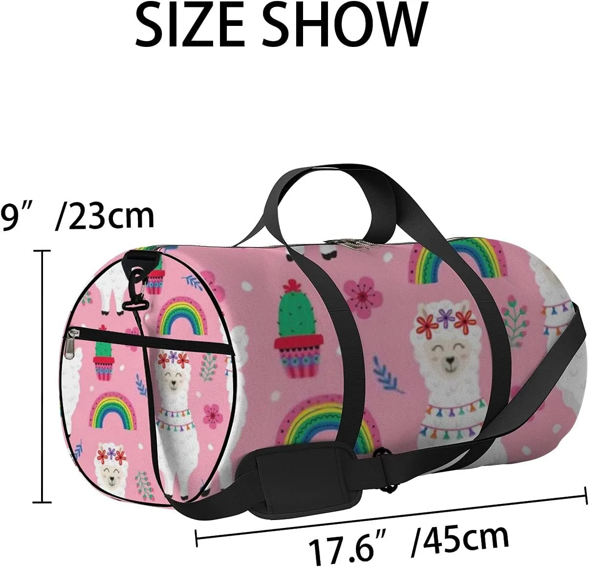 Kawaii Cute Animals Llama and Rainbow Sports Bag Tote Bag Waterproof Gym Bag with Shoulder Strap Zipper 2 Side Pockets for Men and Women, Travel and Storage Shoulder Bag.