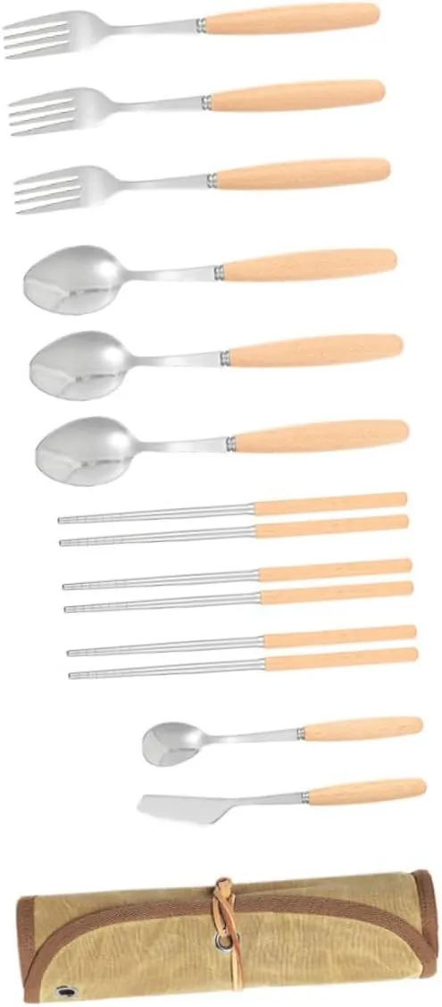 KICHOUSE 1 Set Portable Stainless Steel Utensil Kit Travel for Camping Hiking Picnics Bbq Outdoor Activities Lightweight Durable Easy to Clean