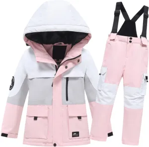 Kids Insulated Jacket and Pant Ski Suit Boys Girls Winter Snow Hooded Windproof Water-proof Straps Overalls