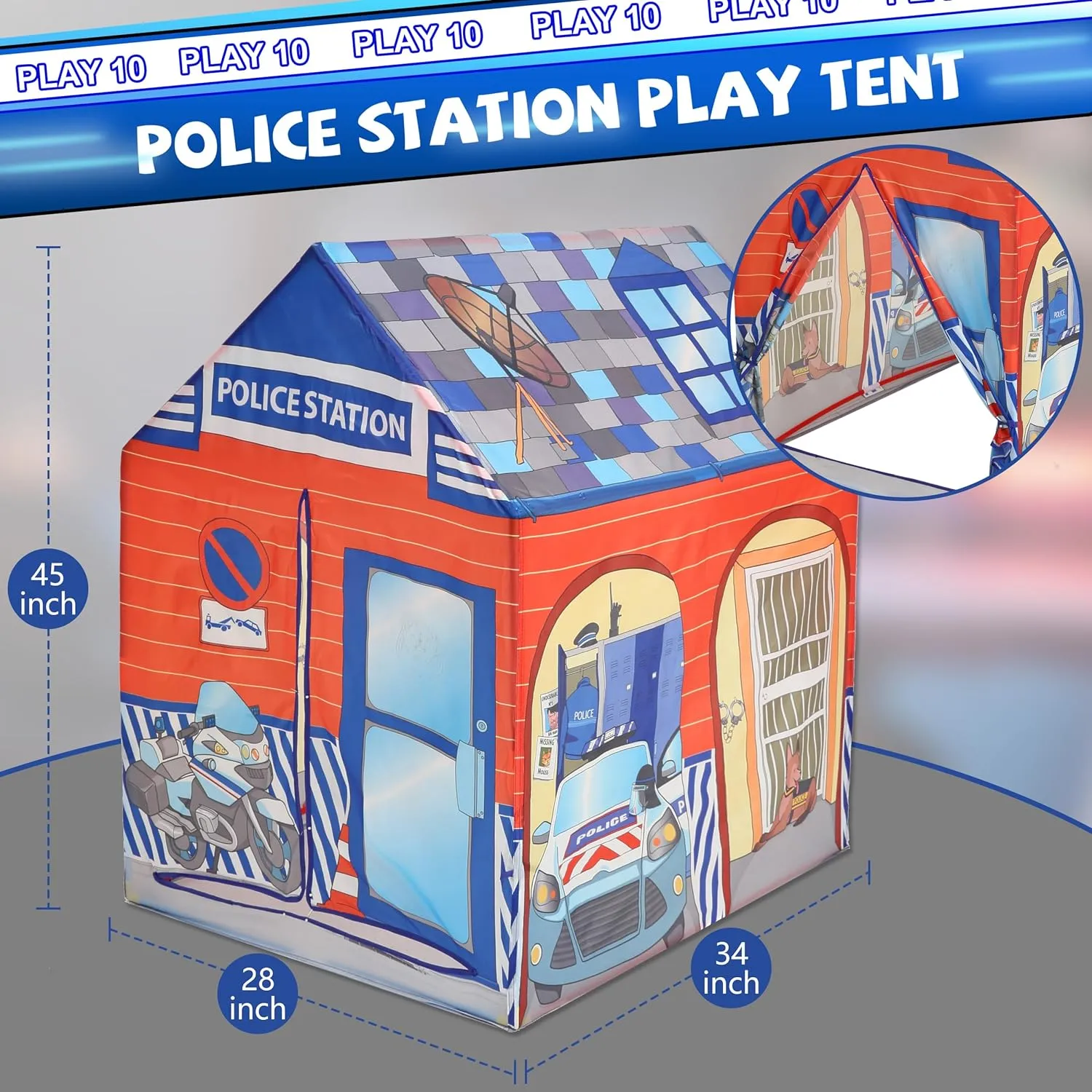 Kids Play Tent, Tent Playhouse, Toddler Boy Toys Outdoor Playhouse 2 Year Old Boy Birthday Gift, Police Station