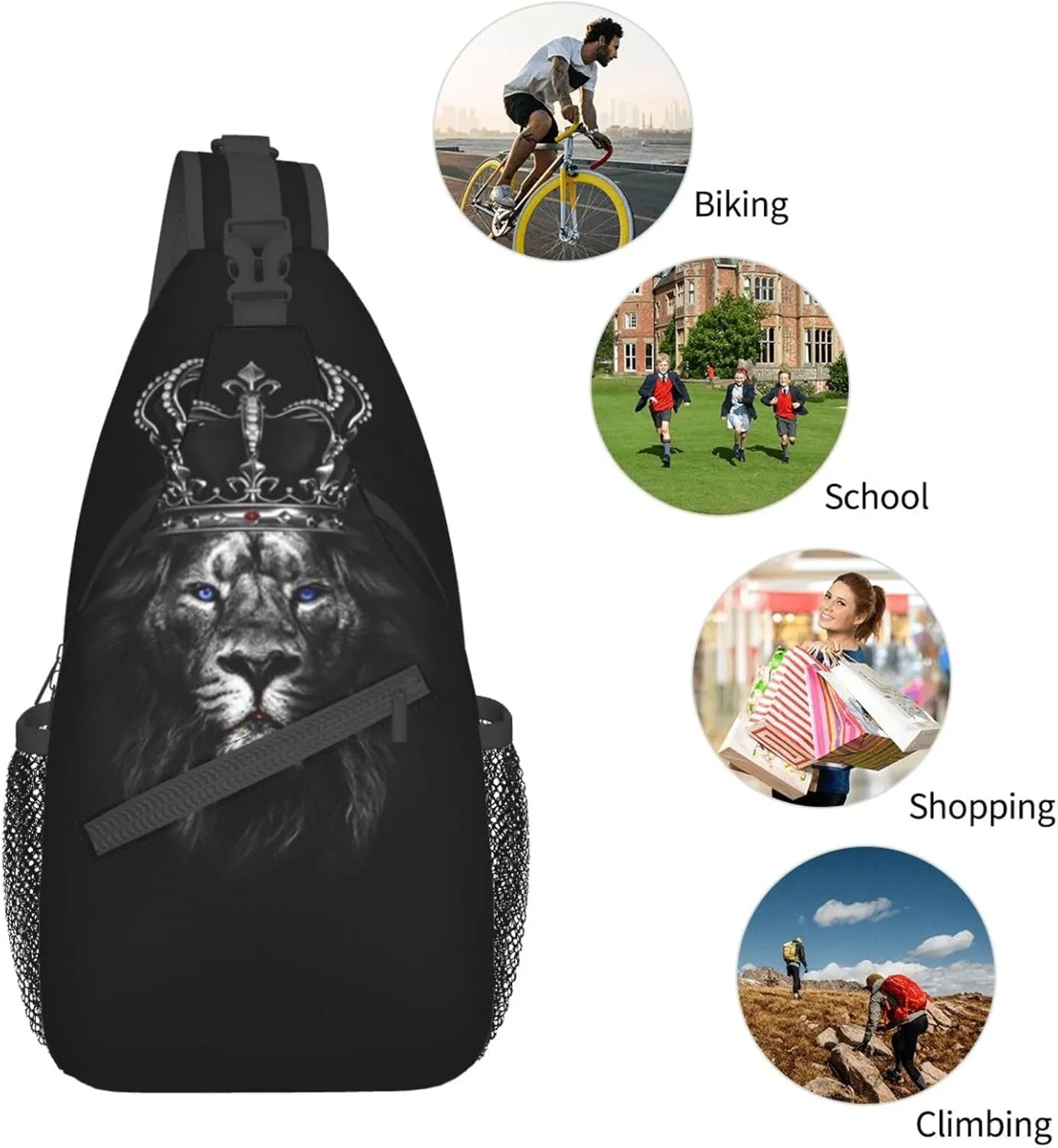 King Shoulder Bag Lion Sling Backpack Daypack Casual Backpack Hiking Bag Men Backpack Bag