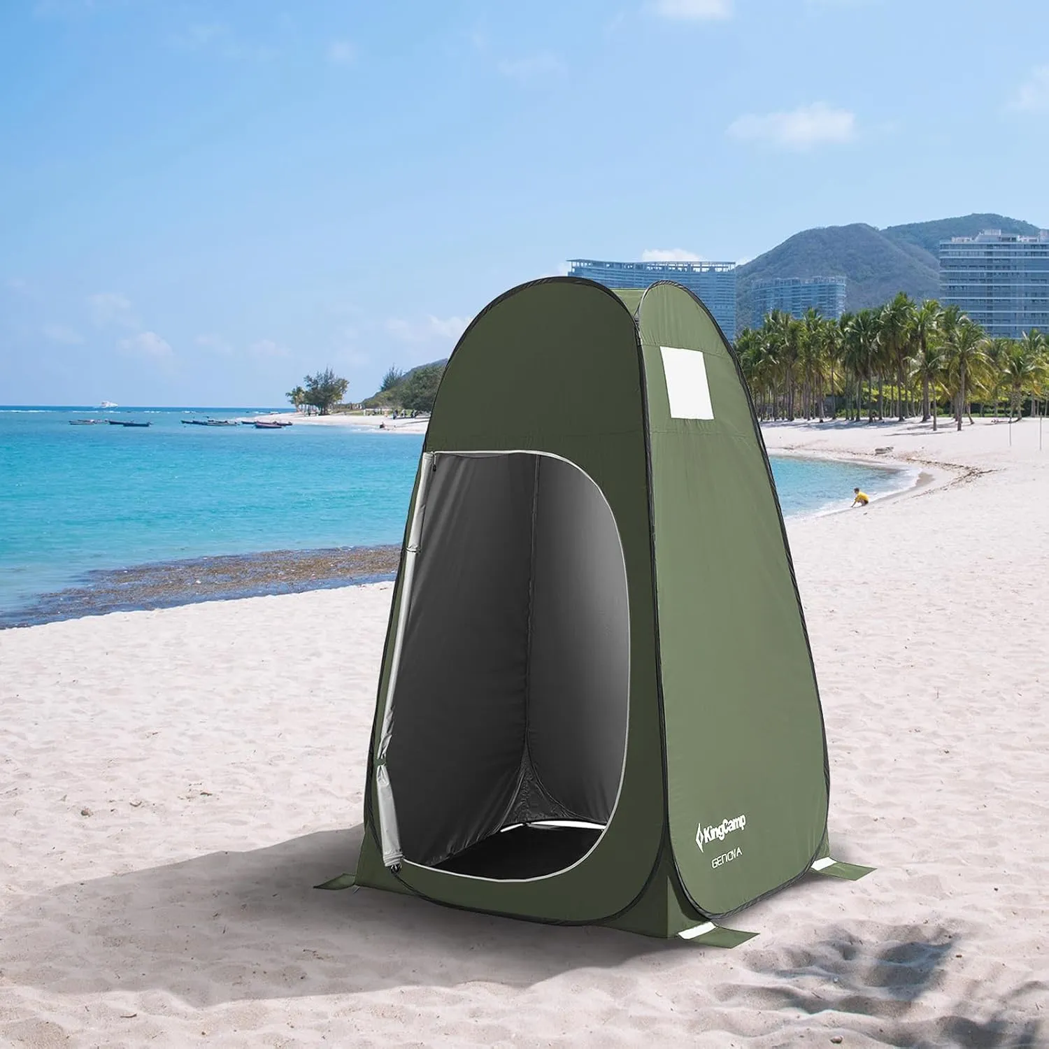 KingCamp Camping Shower Tent, Portable Outdoor Privacy Toilet & Changing Tent Windproof & Waterproof Easy Setup 1 or 2 Room Shelter with Shower Bag for Camping Hiking Beach