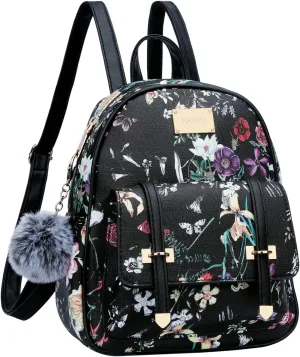 KKXIU Girls Small Backpack Purse Vegan Leather Mini Bookbag for Women Cute Teen Pompom Daypack