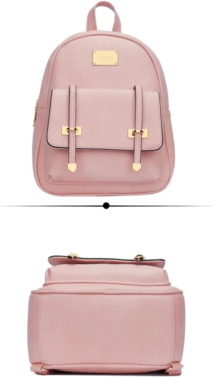 KKXIU Girls Small Backpack Purse Vegan Leather Mini Bookbag for Women Cute Teen Pompom Daypack