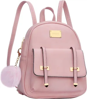 KKXIU Girls Small Backpack Purse Vegan Leather Mini Bookbag for Women Cute Teen Pompom Daypack