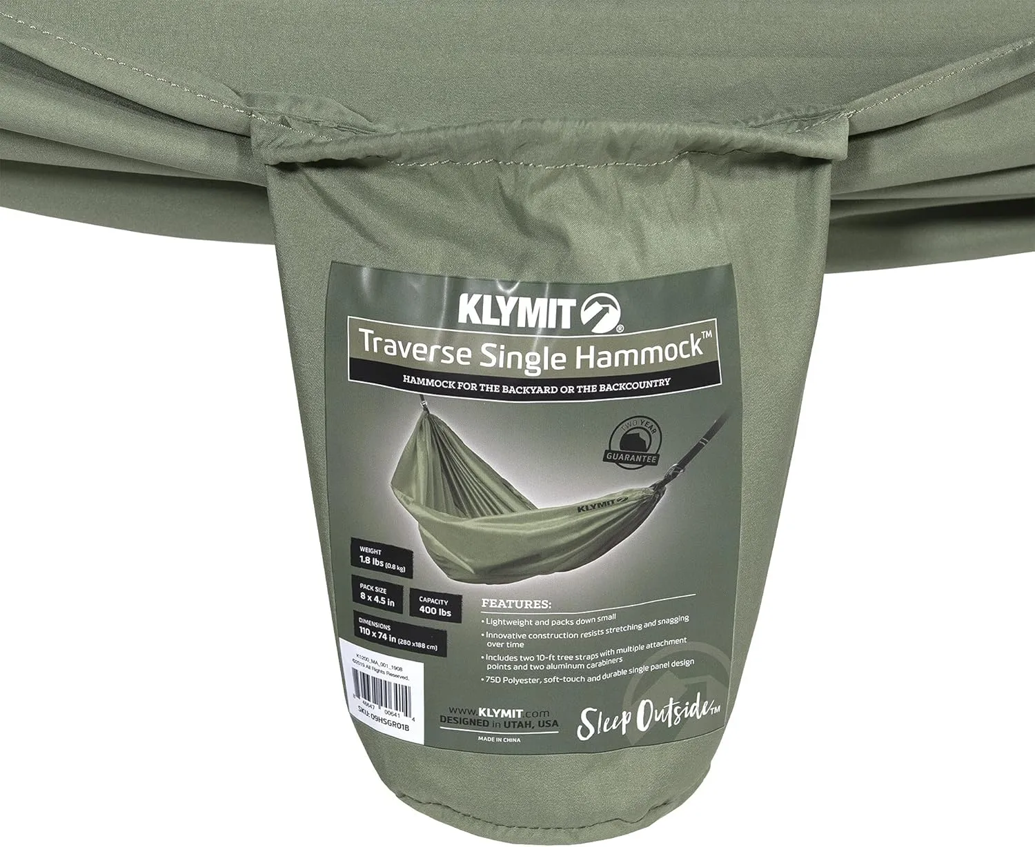 Klymit Single Traverse Hammock, Portable Hammock for Camping, Green