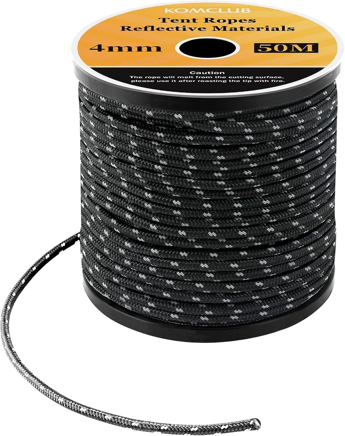 KOMCLUB 50M Reflective Guy line Tent Cords Solid 4mm Lightweight Camping Rope Braid Tent Guide Guy Straps for Tent Tarp Canopy Shelter Camping Hiking Backpacking Water Activities Survival Gear (BLACK)