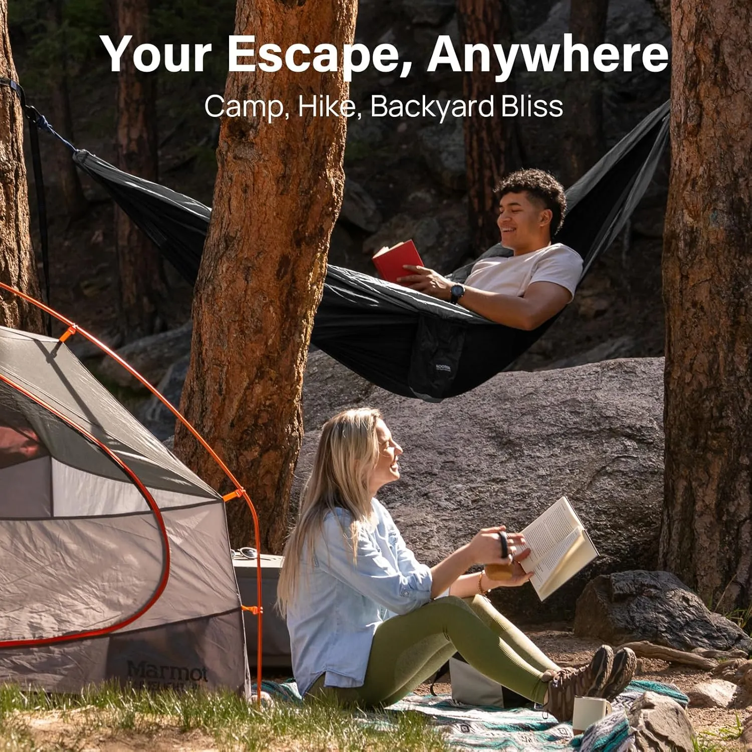 Kootek Camping Hammock 400 lbs Capacity, Portable Hammocks with Tree Straps & Attached Carry Bag, Camping Essentials Gear, Perfect for Outside Indoor Hiking Beach Backpack Travel