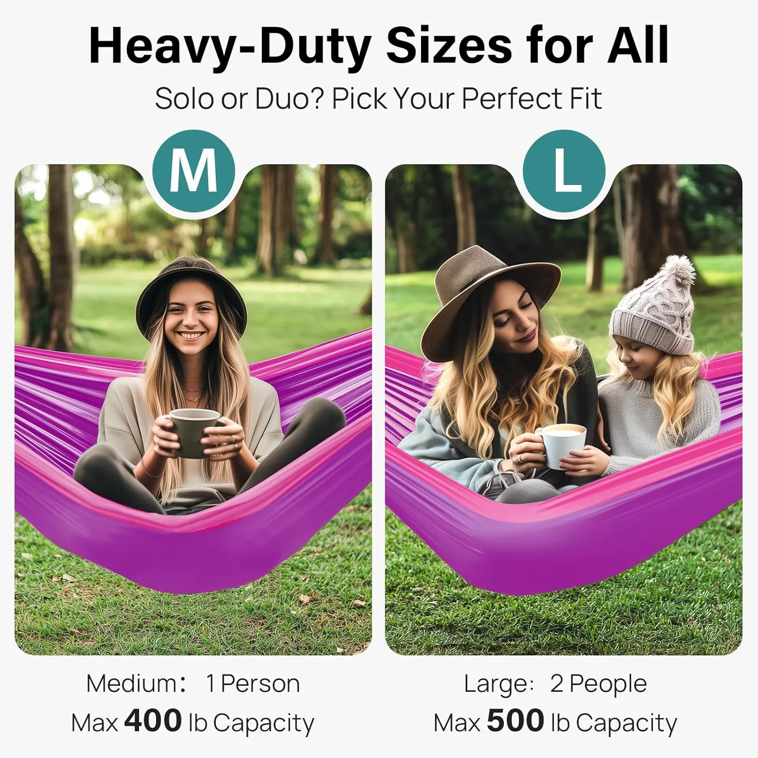 Kootek Camping Hammock 500 lbs Capacity, Portable Hammocks with Tree Straps & Attached Carry Bag, Camping Essentials Gear, Perfect for Outside Indoor Hiking Beach Backpack Travel