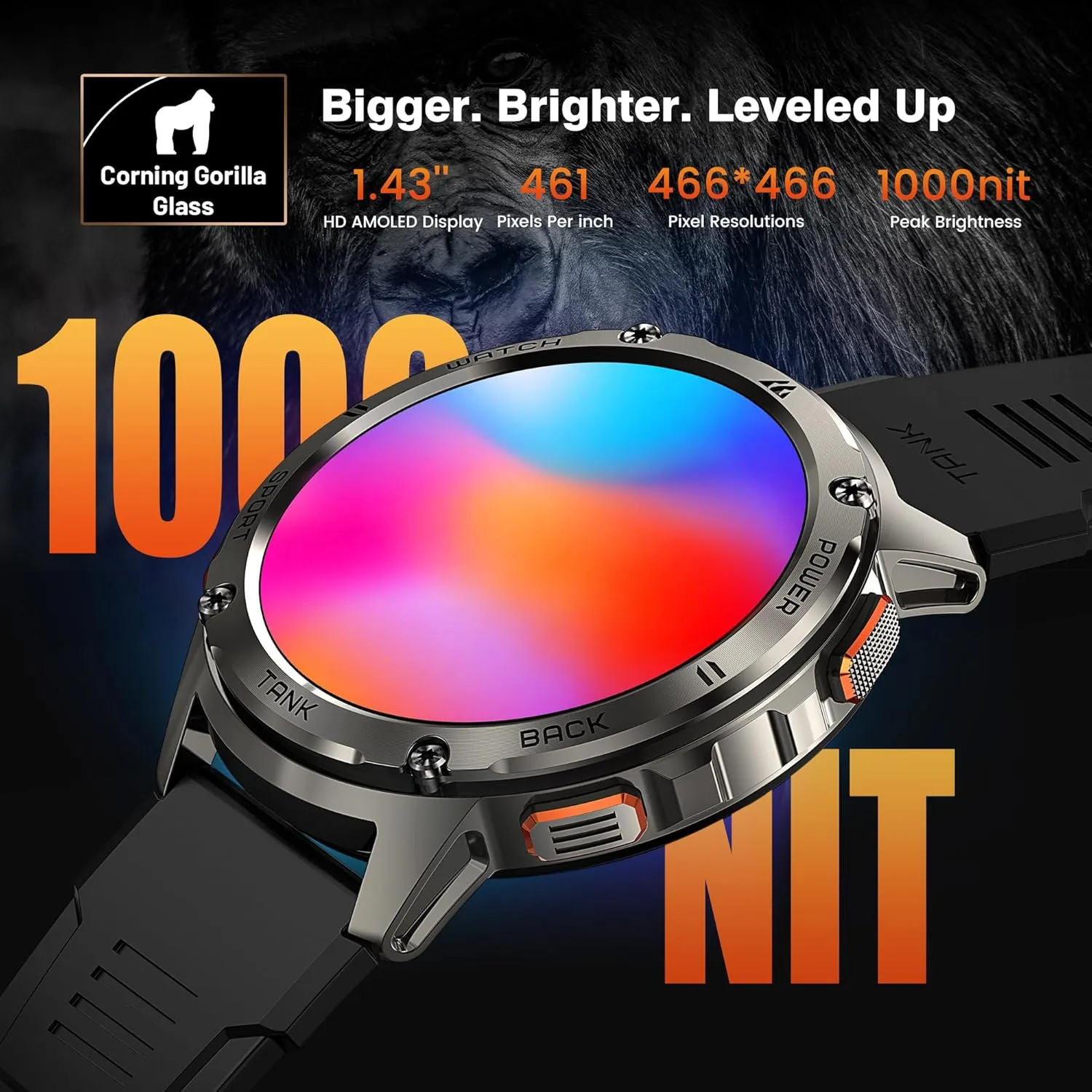 KOSPET Smart Watch for Men, 60 Days Extra-Long Battery, 50M Waterproof for Swimming, Rugged Military Full Metal Body Smartwatch, 1.43” AMOLED Always-On Display Fitness Watch（Answer/Make Calls）AI Voice