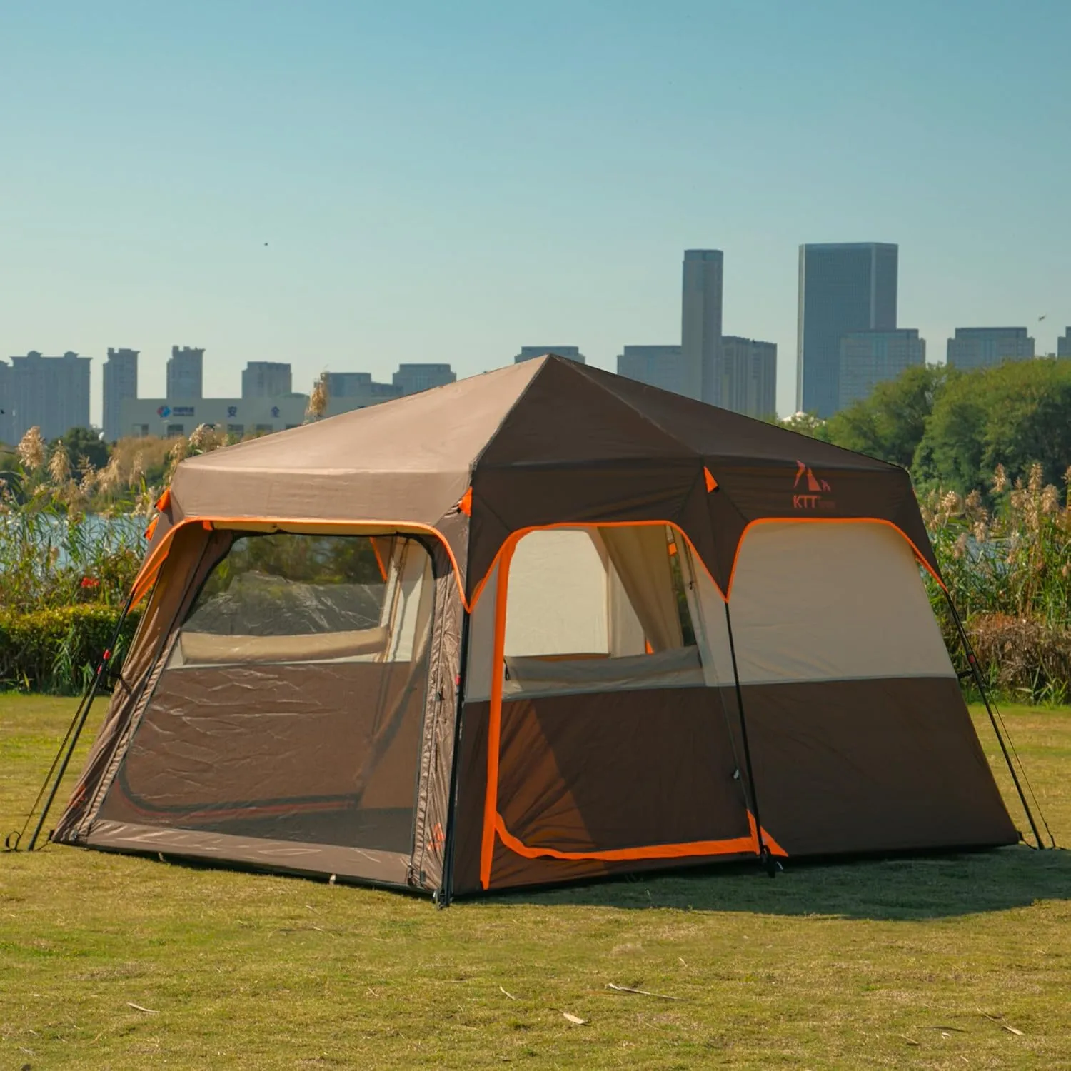 KTT Instant Tent 6-8 Person(C),Large Family Cabin Tents,Automatic Tent Build Quickly in 60S,2 Rooms,2 Top Windows,3 Doors and 3 Windows with Mesh,Waterproof,Big Tents for Outdoor,Picnic,Camping