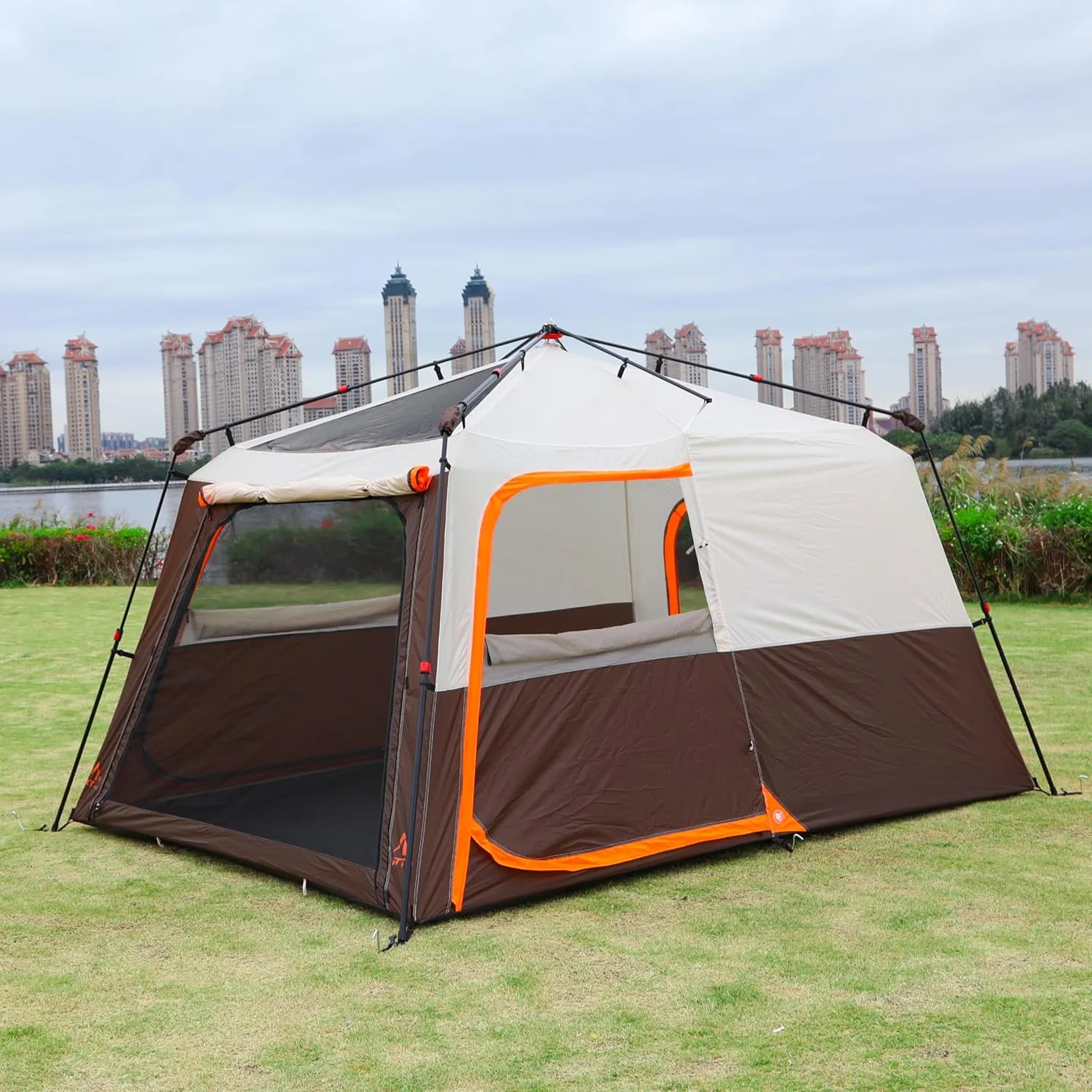 KTT Instant Tent 6-8 Person(C),Large Family Cabin Tents,Automatic Tent Build Quickly in 60S,2 Rooms,2 Top Windows,3 Doors and 3 Windows with Mesh,Waterproof,Big Tents for Outdoor,Picnic,Camping