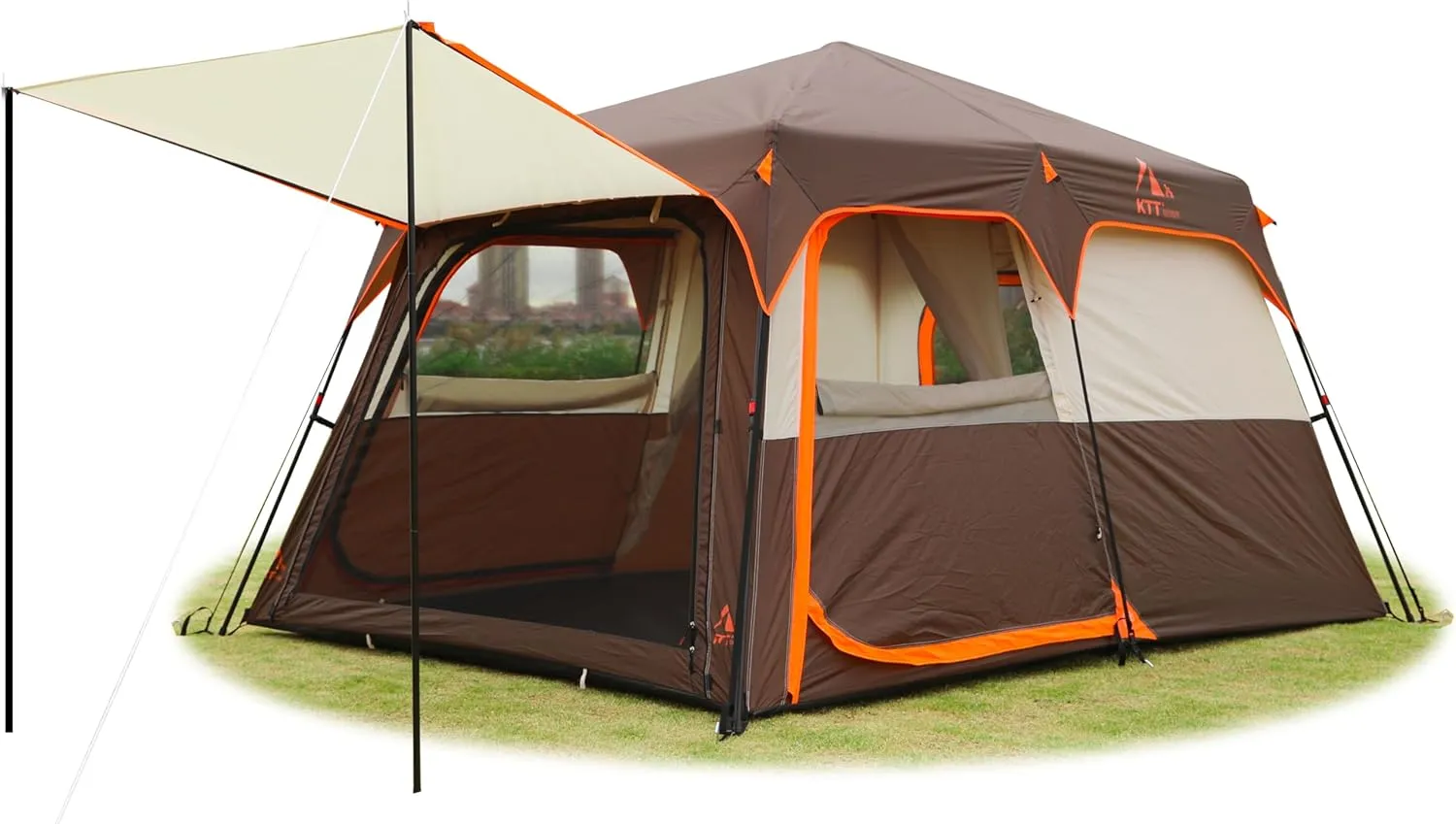 KTT Instant Tent 6-8 Person(C),Large Family Cabin Tents,Automatic Tent Build Quickly in 60S,2 Rooms,2 Top Windows,3 Doors and 3 Windows with Mesh,Waterproof,Big Tents for Outdoor,Picnic,Camping