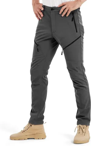KUTOOK Winter Windproof Water Repellent Hiking Pants Thermal Fleece Casual Pants Straight Leg with Zipper Pockets for Men