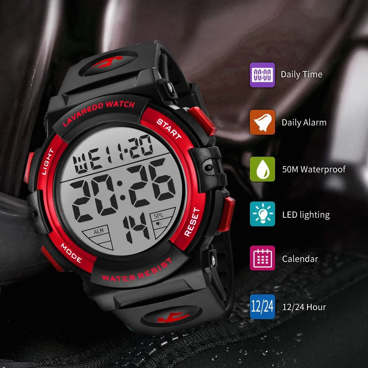 L LAVAREDO Mens Digital Watch Sports Military Watches Waterproof Outdoor Chronograph Wrist Watches for Men with LED Back Ligh/Alarm/Date