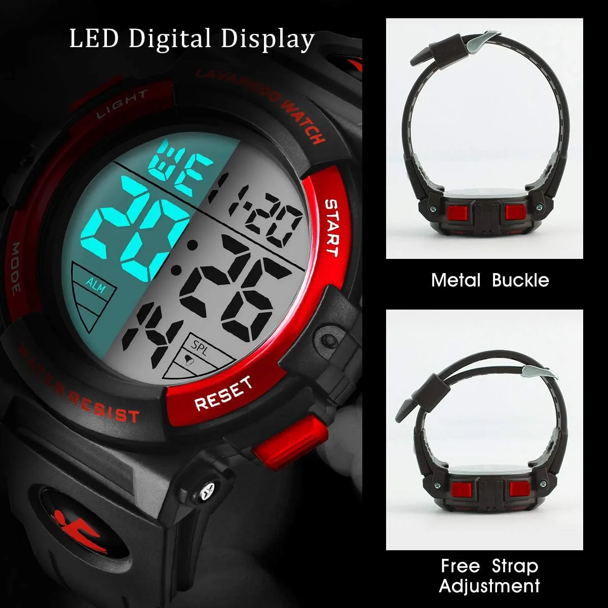 L LAVAREDO Mens Digital Watch Sports Military Watches Waterproof Outdoor Chronograph Wrist Watches for Men with LED Back Ligh/Alarm/Date