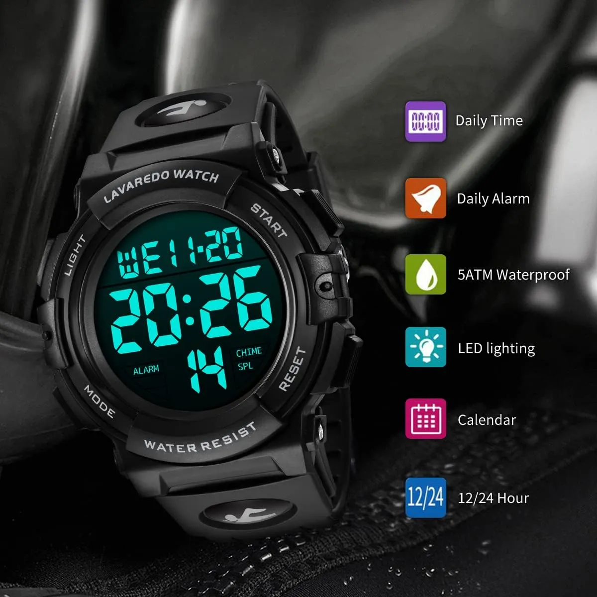 L LAVAREDO Mens Digital Watch Sports Military Watches Waterproof Outdoor Chronograph Wrist Watches for Men with LED Back Ligh/Alarm/Date