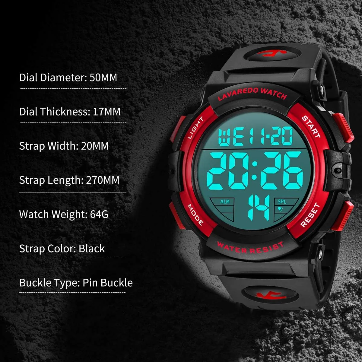 L LAVAREDO Mens Digital Watch Sports Military Watches Waterproof Outdoor Chronograph Wrist Watches for Men with LED Back Ligh/Alarm/Date