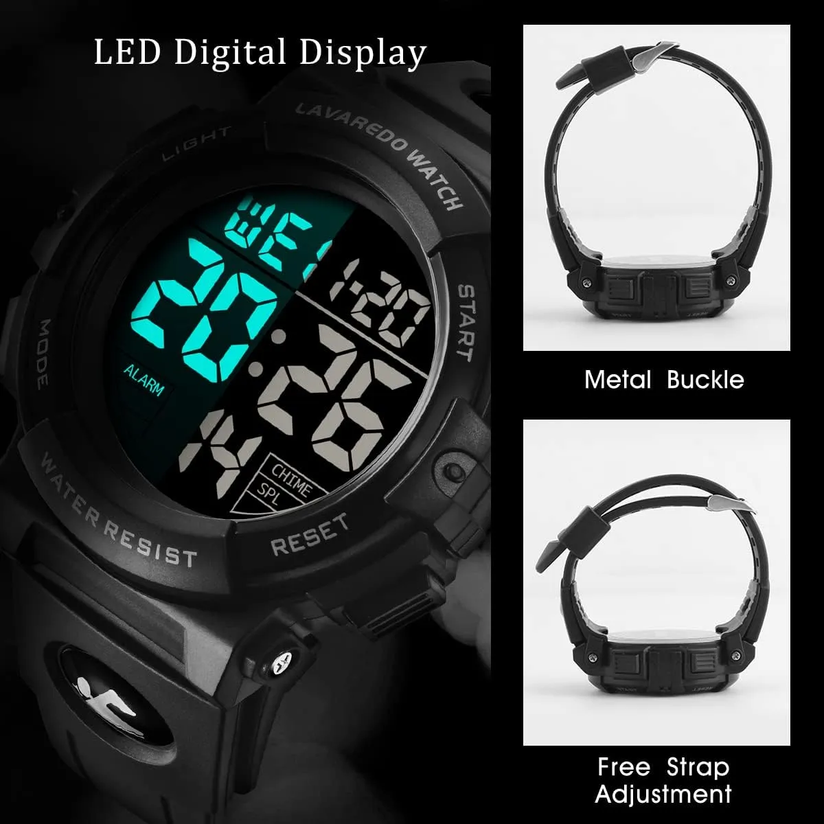 L LAVAREDO Mens Digital Watch Sports Military Watches Waterproof Outdoor Chronograph Wrist Watches for Men with LED Back Ligh/Alarm/Date