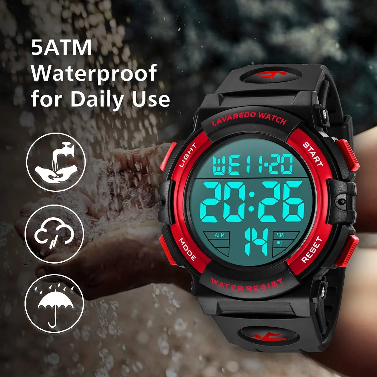 L LAVAREDO Mens Digital Watch Sports Military Watches Waterproof Outdoor Chronograph Wrist Watches for Men with LED Back Ligh/Alarm/Date