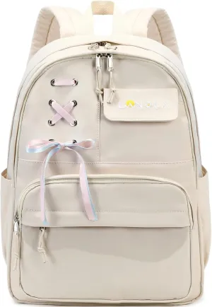 Lanola Teen Girl School Backpack Casual Daypack Bookbag Elementary College Travel Backpack with Cute Ribbon for Girls