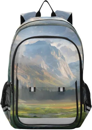 Large Backpack Landscape Tree Grassland for Men Women Travel Laptop Daypack Book Bag Shoulder Bag Cute Cool Funny Backpack with Reflective Strip 12.9 ×17.7 In