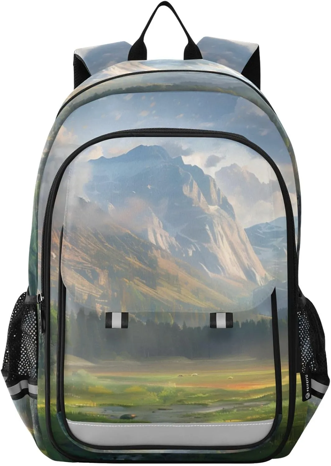 Large Backpack Landscape Tree Grassland for Men Women Travel Laptop Daypack Book Bag Shoulder Bag Cute Cool Funny Backpack with Reflective Strip 12.9 ×17.7 In