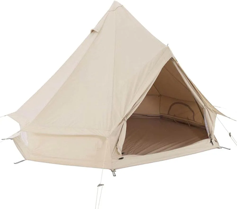 Large Camping Tent Bell Tent with Hearth Hole Cotton Linen Tents Yurt Tent 4 Season Indian Tent for Family Camping Outdoor Hunting Large Family Accommodation Little Surprise, 3M