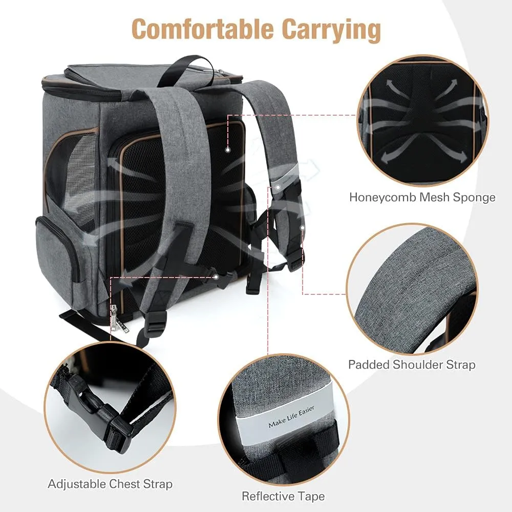 Large Cat Backpack Expandable Pet Carrier Backpack, Lekereise Dog Backpack Carrier for Small Dogs and Medium Cats, Grey