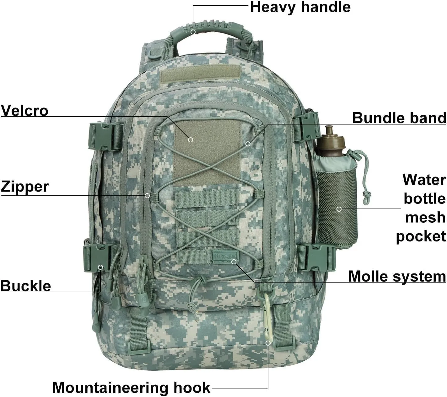 Large Military Bug Out Bag 3 Day Pack Expandable Backpack Army Daypack for Outdoor Hiking Hunting (ACU)