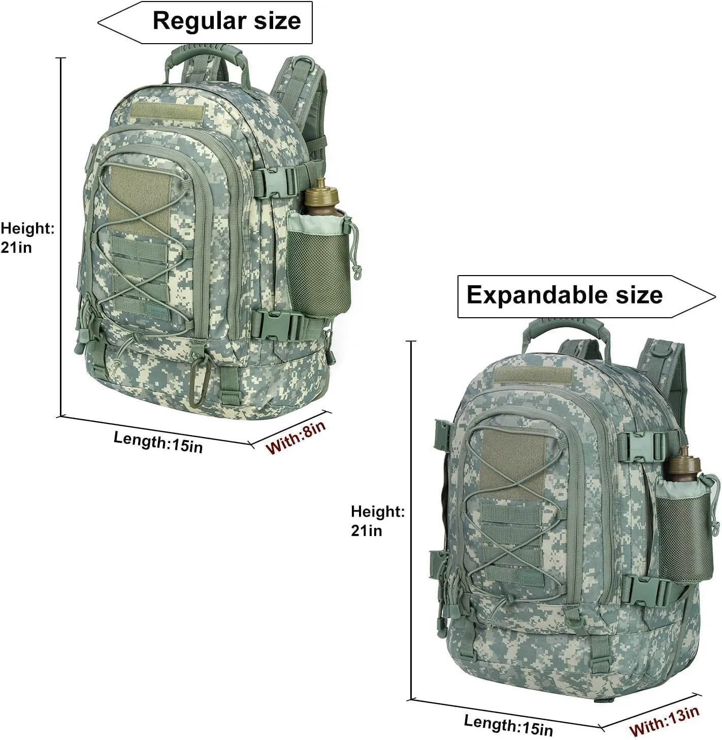 Large Military Bug Out Bag 3 Day Pack Expandable Backpack Army Daypack for Outdoor Hiking Hunting (ACU)