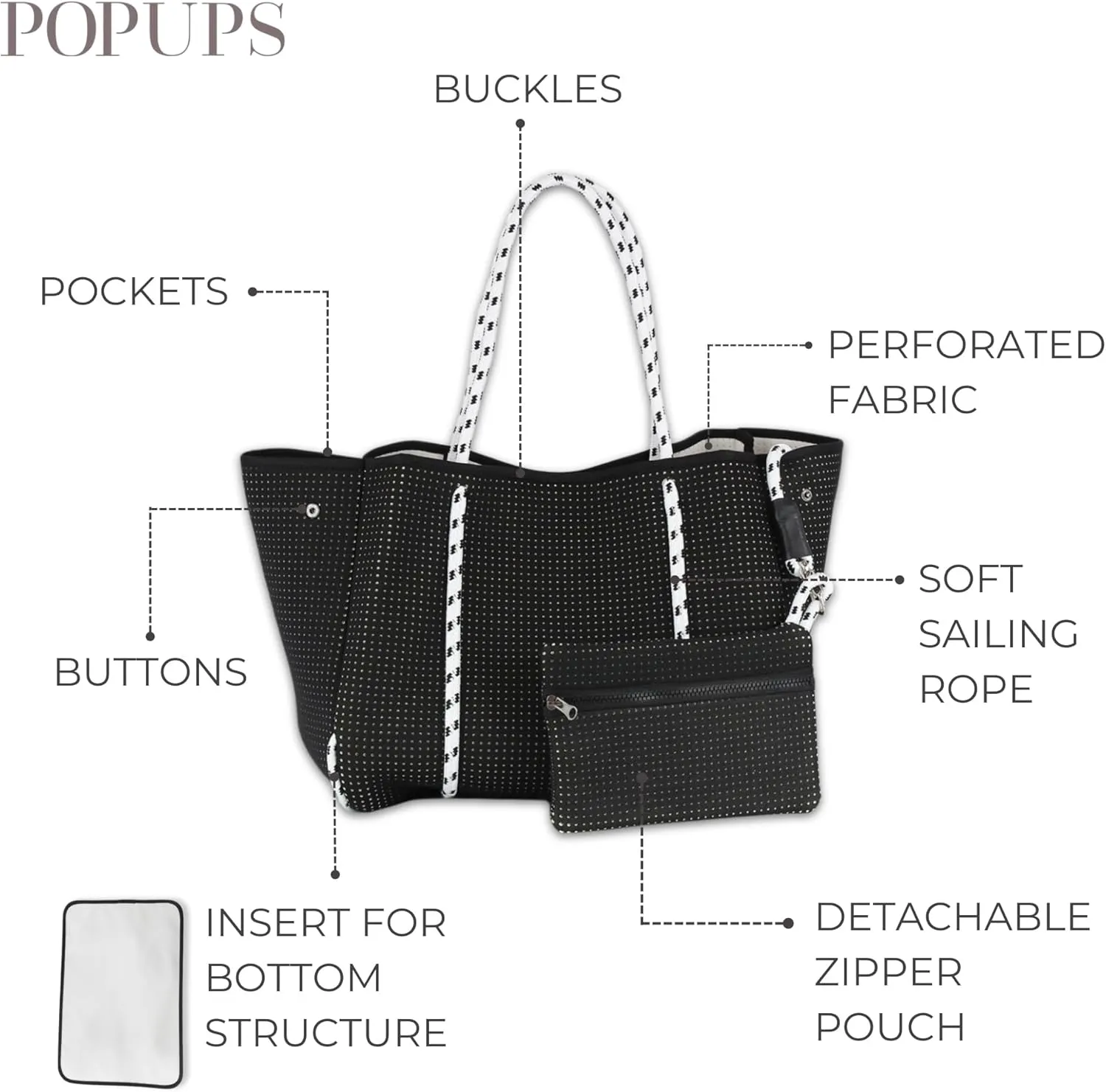 Large Neoprene Tote Bag for Women - Everyday Designer Handbag for Travel Work and Beach with Pockets and Zipper Pouch