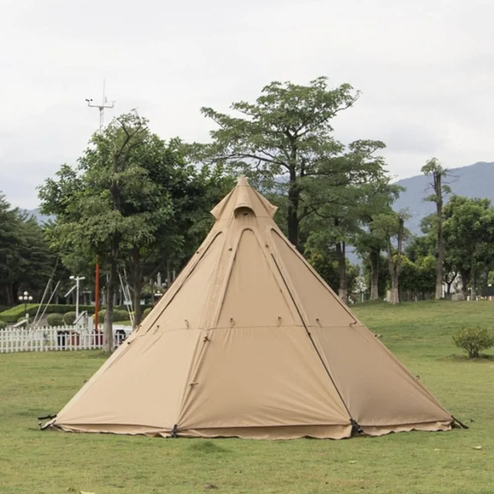 Large Pyramid Teepee Camping Tent for 5-8 People, Octagonal Tipi Tent with Stove Hole, Waterproof & UV Protection, Portable Family Tent with Carry Bag (Green/Beige)