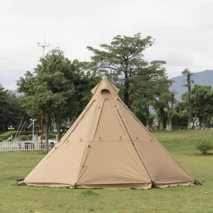 Large Pyramid Teepee Camping Tent for 5-8 People, Octagonal Tipi Tent with Stove Hole, Waterproof & UV Protection, Portable Family Tent with Carry Bag (Green/Beige)