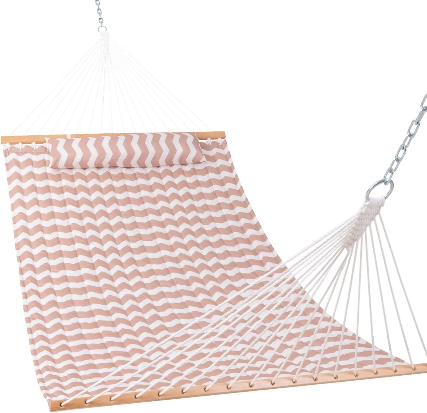 Lazy Daze 12 FT Quilted Double Hammock with Spreader Bar, 2-Person Outdoor Hammock for Patio, Poolside, Backyard, Beach - 450 lbs Capacity, Beige Wave