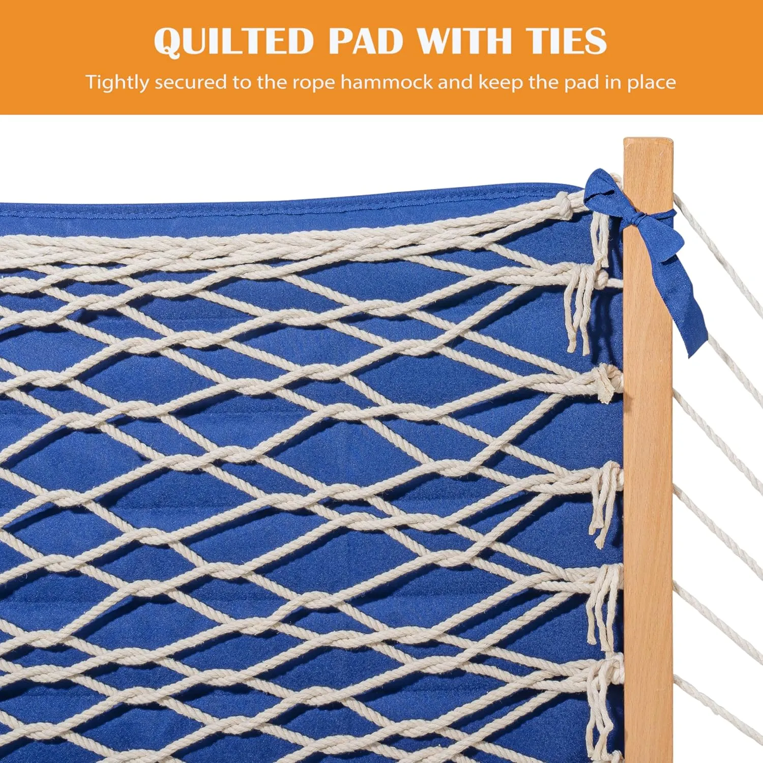 Lazy Daze 2 Person Hammock Pad With Pillow, Double Polyester Quilted 78" x 55" Replacement Pad for Rope Hammock, Blue Stripes