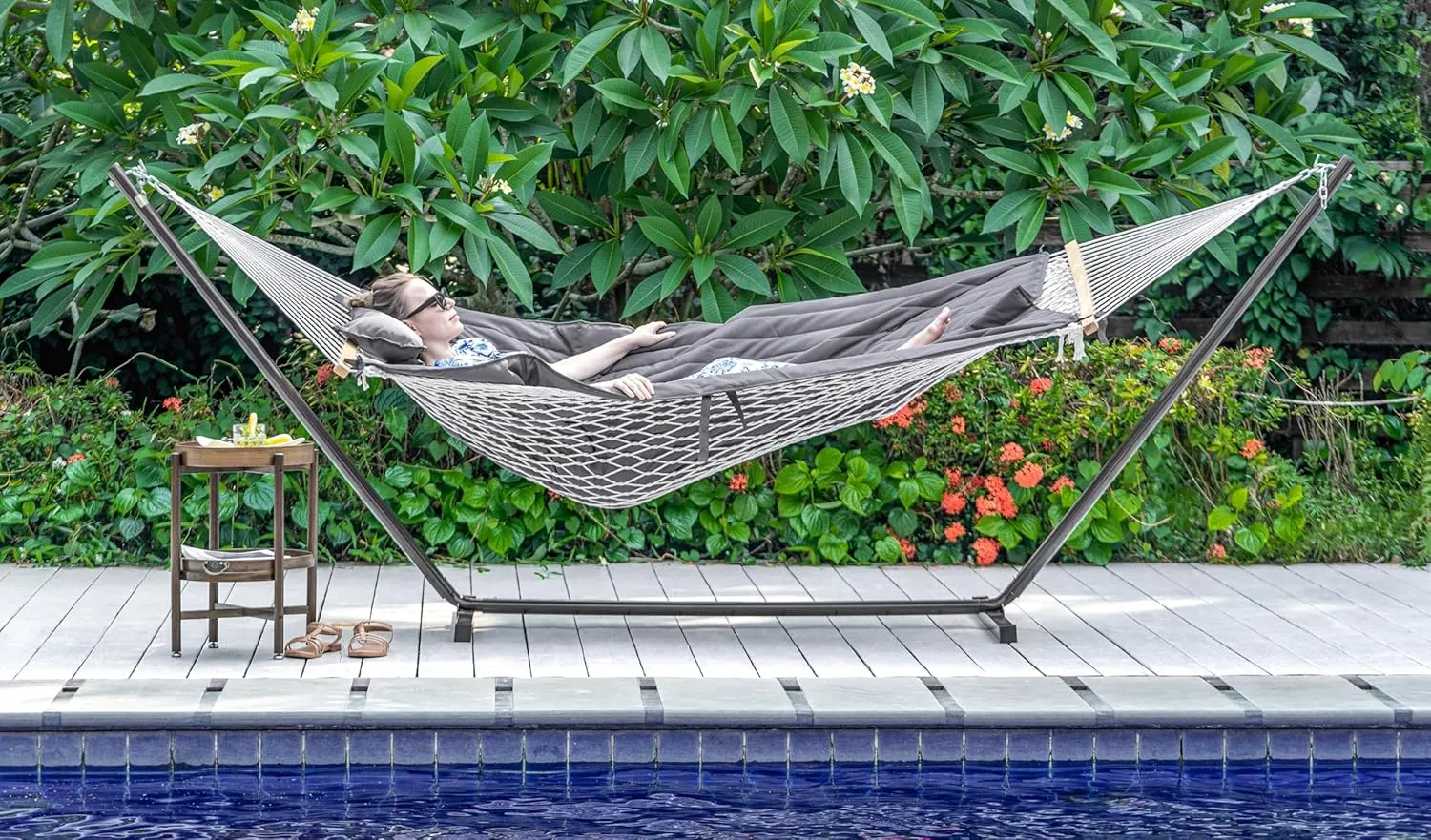 Lazy Daze Hammocks 2 Person Hammock Pad with Pillow, Double Polyester Quilted 78" x55" Replacement Pad for Rope Hammock, Gray