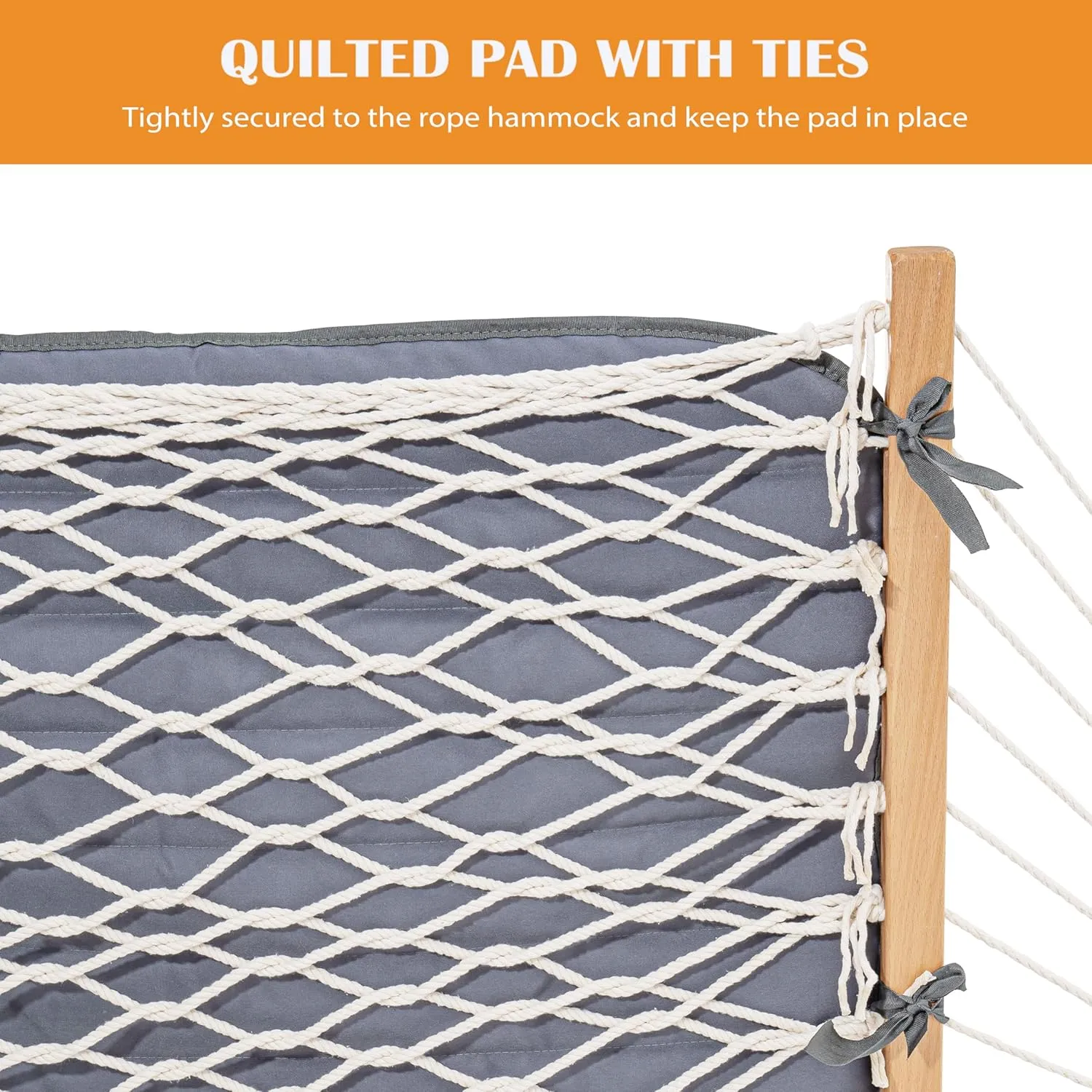 Lazy Daze Hammocks 2 Person Hammock Pad with Pillow, Double Polyester Quilted 78" x55" Replacement Pad for Rope Hammock, Gray