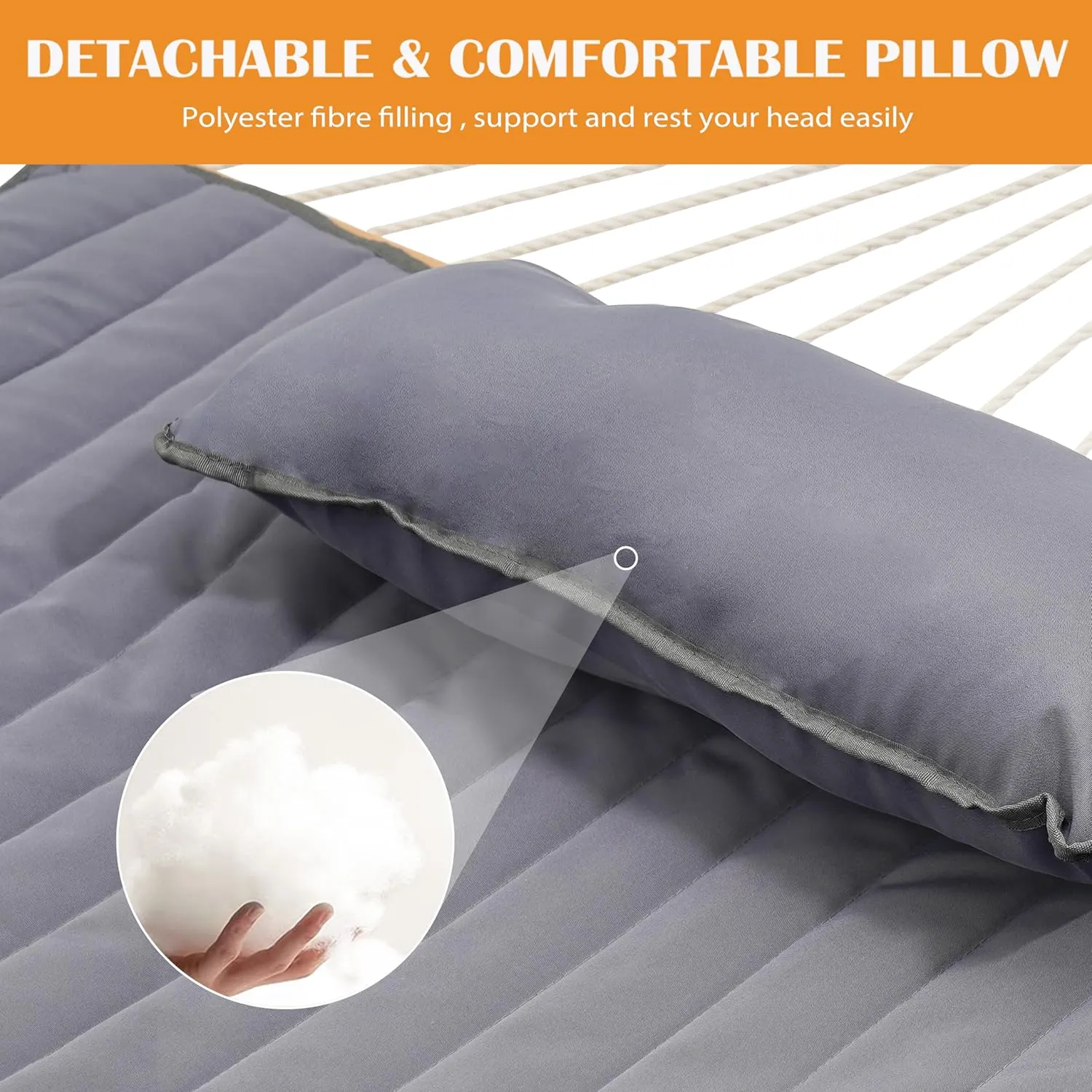 Lazy Daze Hammocks 2 Person Hammock Pad with Pillow, Double Polyester Quilted 78" x55" Replacement Pad for Rope Hammock, Gray