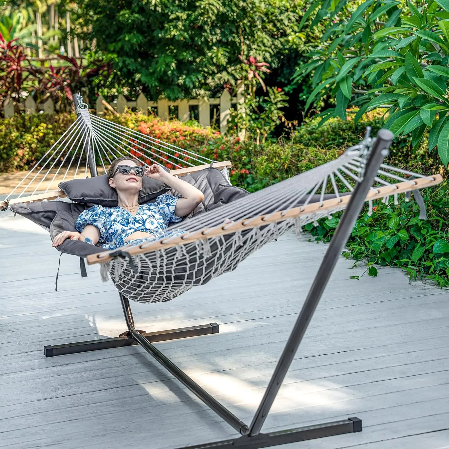 Lazy Daze Hammocks 2 Person Hammock Pad with Pillow, Double Polyester Quilted 78" x55" Replacement Pad for Rope Hammock, Gray