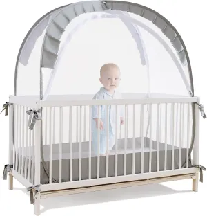 Lazyzzzz Baby Crib Tent - Pop Up Crib Canopy with Double Zipper Self-Locked,1200 Holes/Inch Mesh Crib Net to Keep Baby from Climbing,Portable Easy Install 55" L x 27" W x 51" H Grey